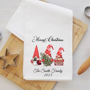 Personalized Christmas tea towel gift for family, custom made Christmas kitchen towel, Christmas gifts with names, holiday tea towel for her