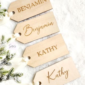 Etiquettes personnalisées en bois pour bas de Noël, étiquettes de famille personnalisées en bois, décoration de Noël en bois personnalisée, étiquettes de nom rustiques