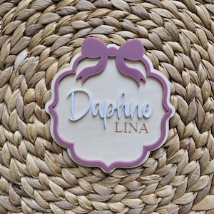 Personalized Bow Baby Name Announcement Sign, Bow Name Plaque, Nursery Decor for Newborn Girl, Custom Baby Gift, Boho Chic Bow Room Sign
