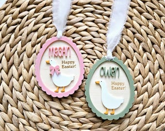 Easter Basket Tag, Personalized Goose Easter Basket Name Tag, Easter Bunny Gift Basket Name Tag, First Easter Gift Name Tag, Custom Name Tag