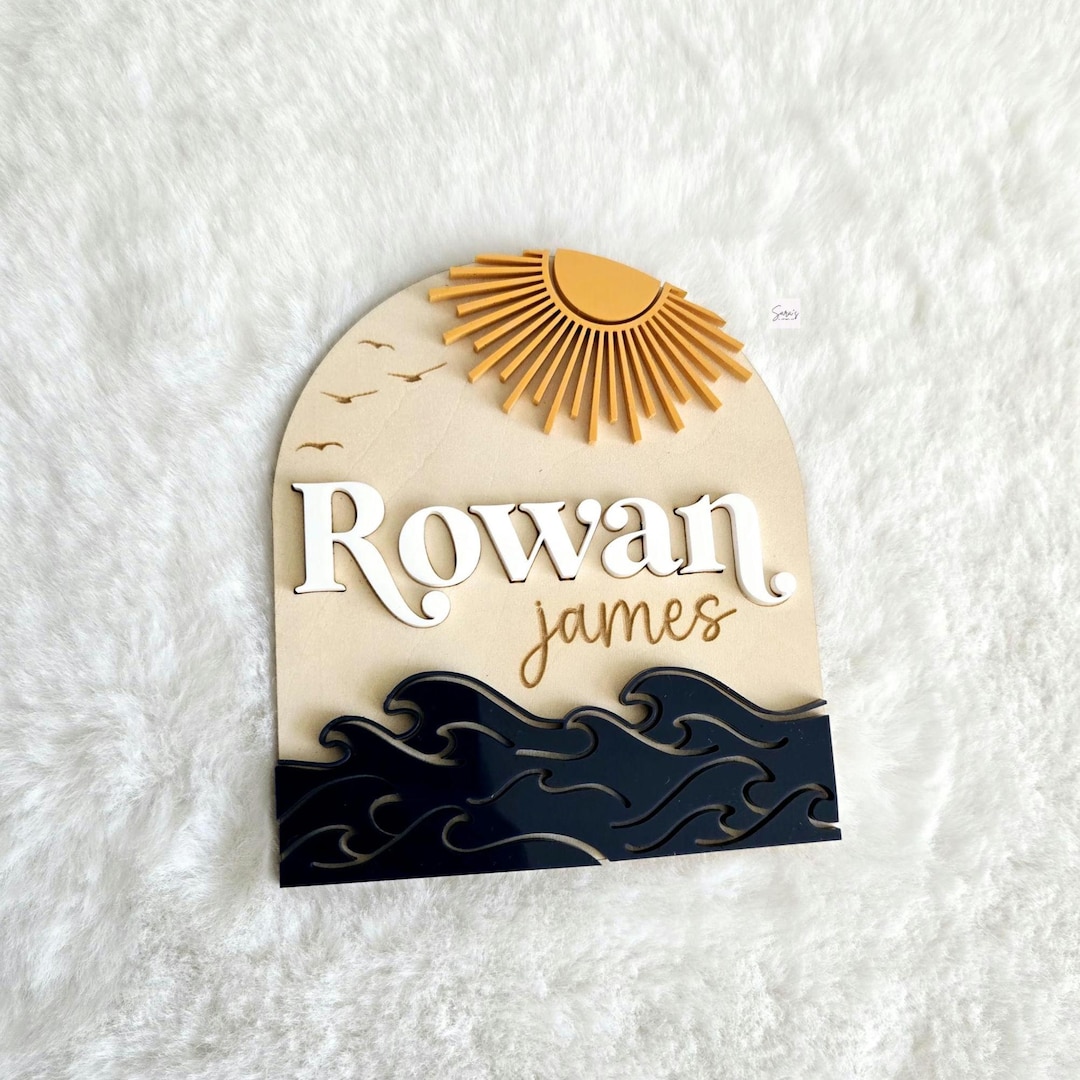 Birth Announcement Wooden Sign, Ocean Wave Nautical Newborn Baby Name ...