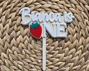 Strawberry Personalized Birthday Cake Topper,First Birthday Acrylic Cake Topper for Girl,Baby Shower Strawberry Topper, Custom Cake Topper