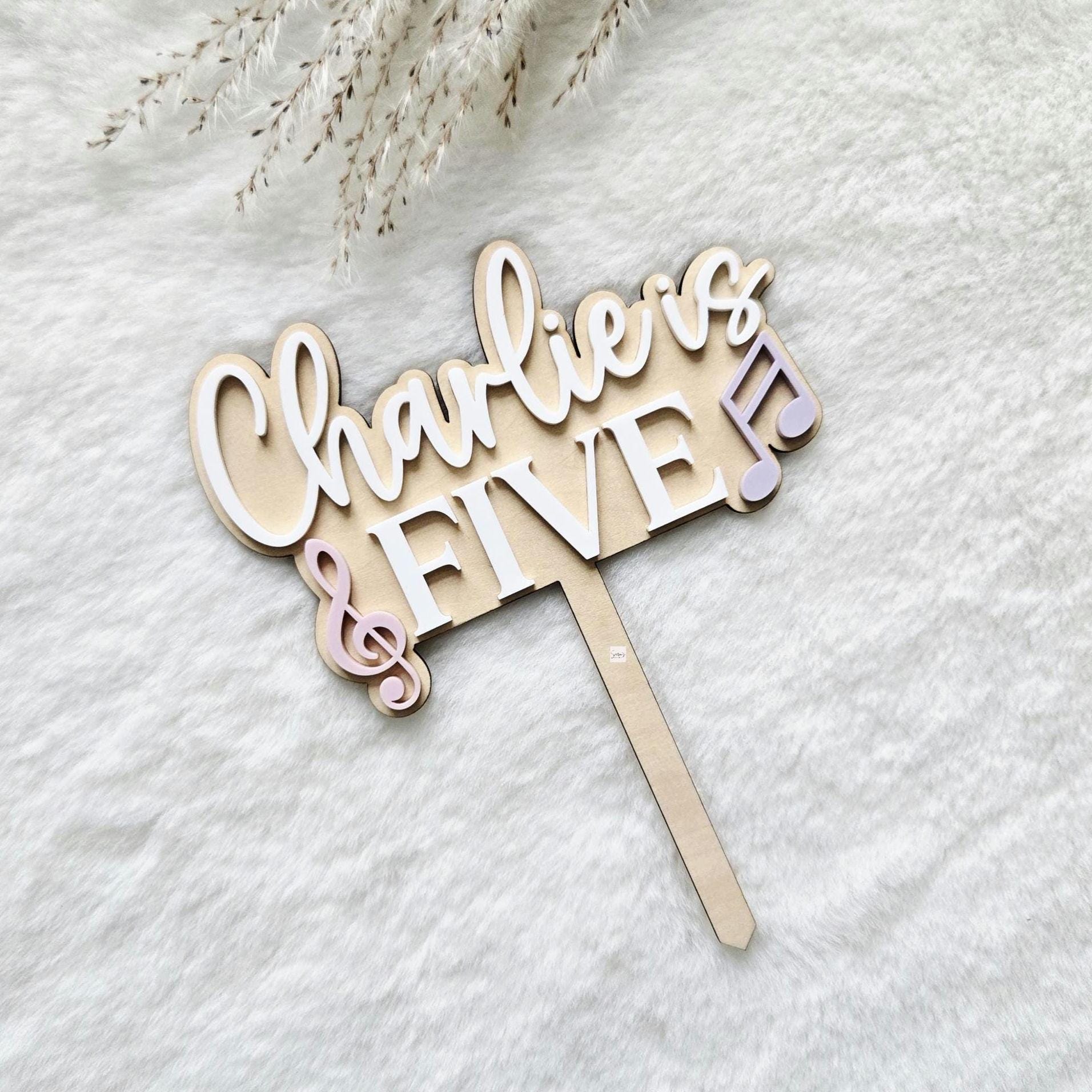 Personalized Music Notes Cake Topper, Wood Acrylic Name Age, Music ...