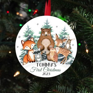 Baby's first Christmas ornament, Personalized baby's first Christmas ornament 2023 gift, baby's first Christmas ornament safari animals