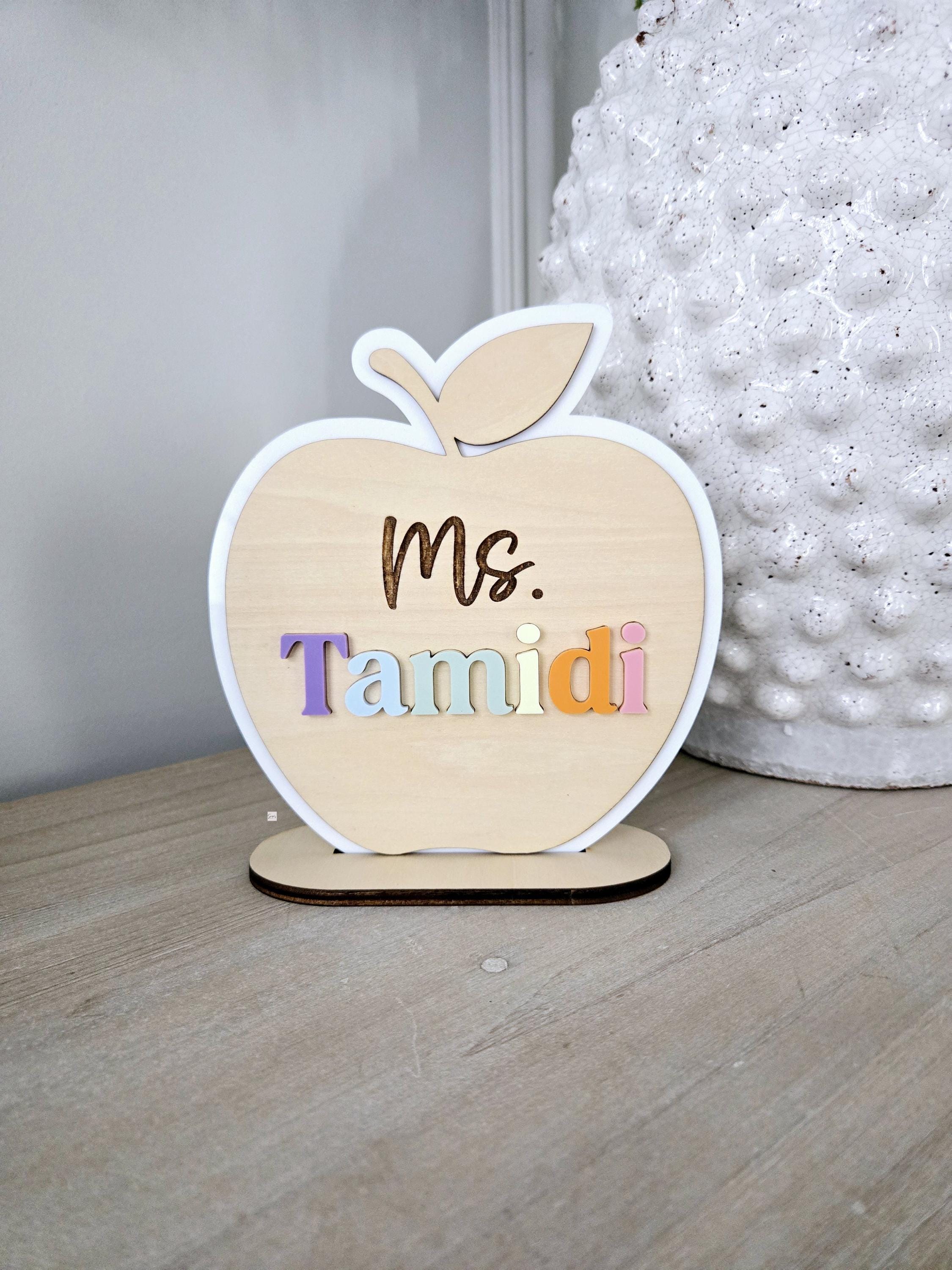Personalized Teacher Desk Name Sign, Wooden Apple Desk Decor, Teacher ...
