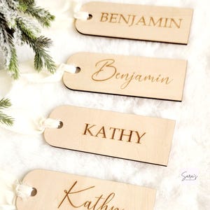 Etiquettes personnalisées en bois pour bas de Noël, étiquettes de famille personnalisées en bois, décoration de Noël en bois personnalisée, étiquettes de nom rustiques
