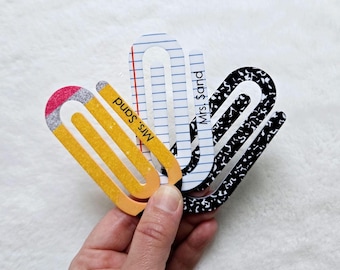 Teacher Jumbo Paperclip Set of 3, Teacher Bookmark gift, Teacher appreciation gift, Custom Acrylic Paperclip, Notebook Clip, Planner Clip
