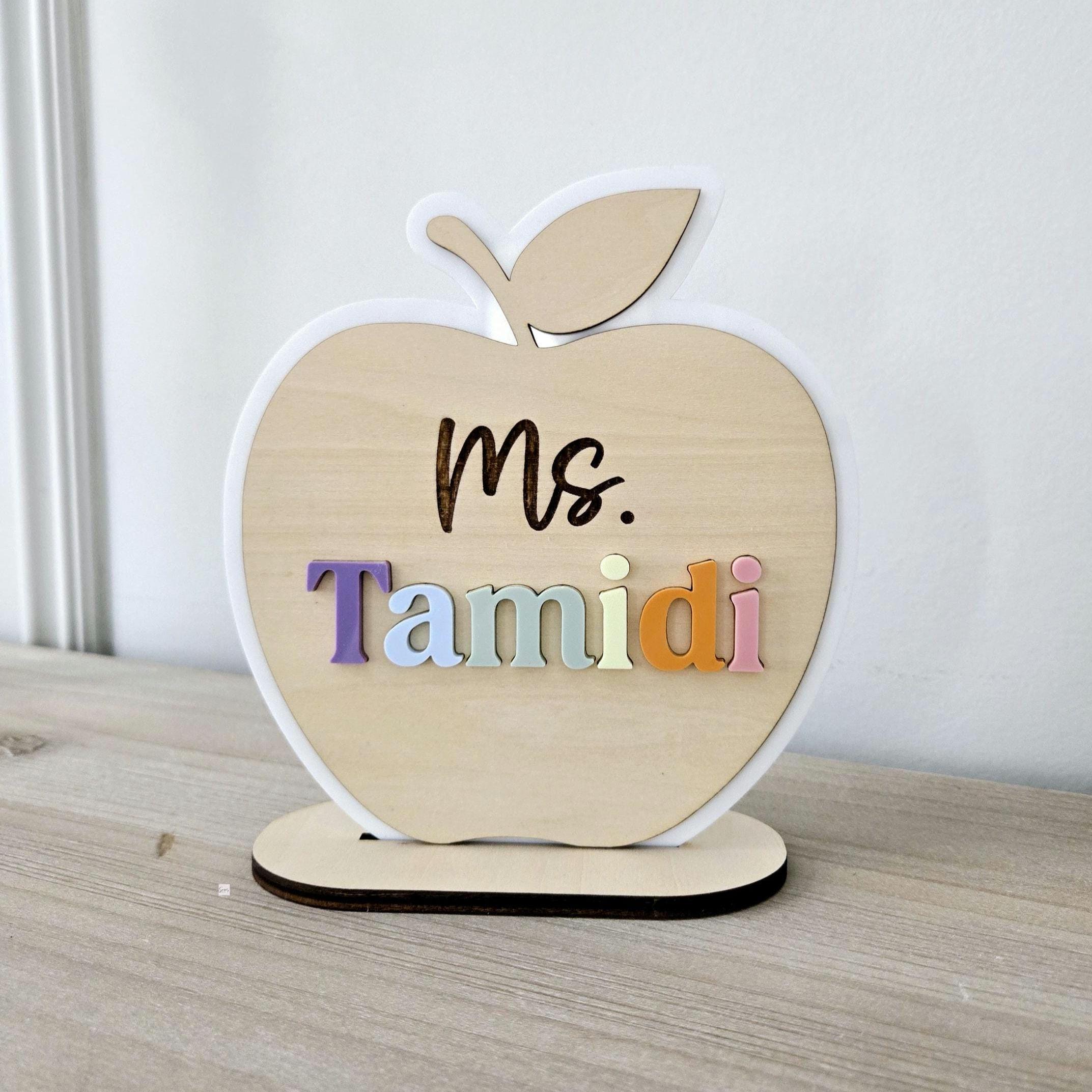 Personalized Teacher Desk Name Sign, Wooden Apple Desk Decor, Teacher ...
