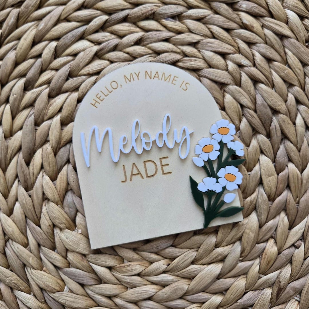 Birth Announcement Wooden Sign, Floral Newborn Baby Name Sign, Hospital ...