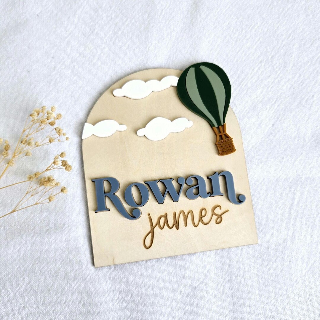 Wooden Birth Announcement Sign, Hot Air Balloon Baby Name Plaque ...