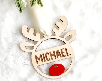 Reindeer Personalization Christmas ornament, custom Christmas ornament gift, wood cut custom made ornament, Reindeer ornament for kids