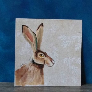 Arte della lepre, pittura della fauna selvatica, pittura acrilica A4, piccola pittura della natura