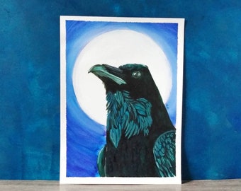 Raven painting, Crow art, Corvid wall art, Gothic decor