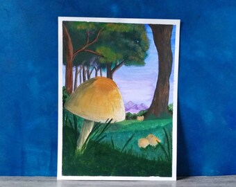 Nature painting, Mushroom Fantasy art, Forest picture,