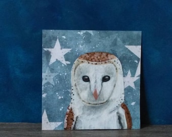 Barn Owl art, Owl painting, Wildlife Art, Small Acrylic Art