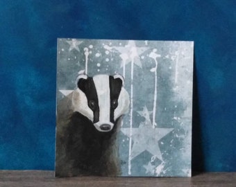 Badger Art, Wildlife Painting, Woodland Animal Picture, Nature Lover Gift