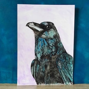 Arte del corvo, pittura del corvo, arte della parete degli uccelli, arredamento della fauna selvatica