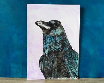 Raven art, Crow painting, Bird wall art, Wildlife decor