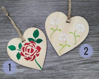 Hanging heart, Wooden plaque, Flower decor, Floral decoration