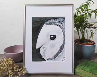 Owl Painting, Barn Owl Wall Art, Bird Artwork,