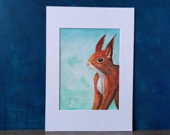 Animal art, Red Squirrel Painting, Original A4 Watercolour Art