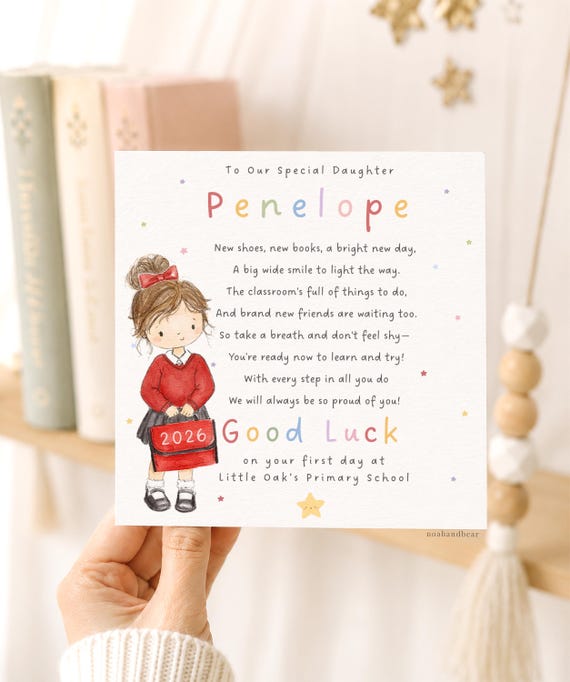 Personalised Good Luck on Your First Day of School Poem Card, 2026