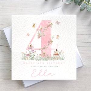 Personalised Flower Fairy 4th Birthday Card for girl Daughter Granddaughter Sister Niece Goddaughter Fairy Flower 4th birthday card