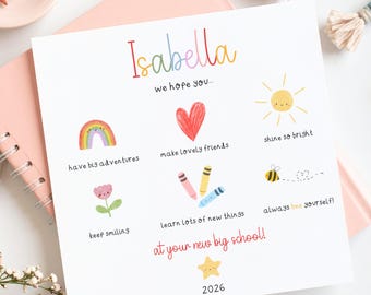 Tarjeta personalizada de buena suerte para tu primer día de clases.