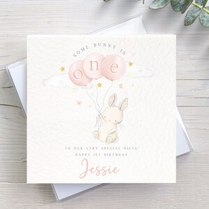 Personalised Bunny 1st First Birthday Card for Baby Girl Daughter Granddaughter Niece Goddaughter, Baby Girl Son 1st First Birthday Card