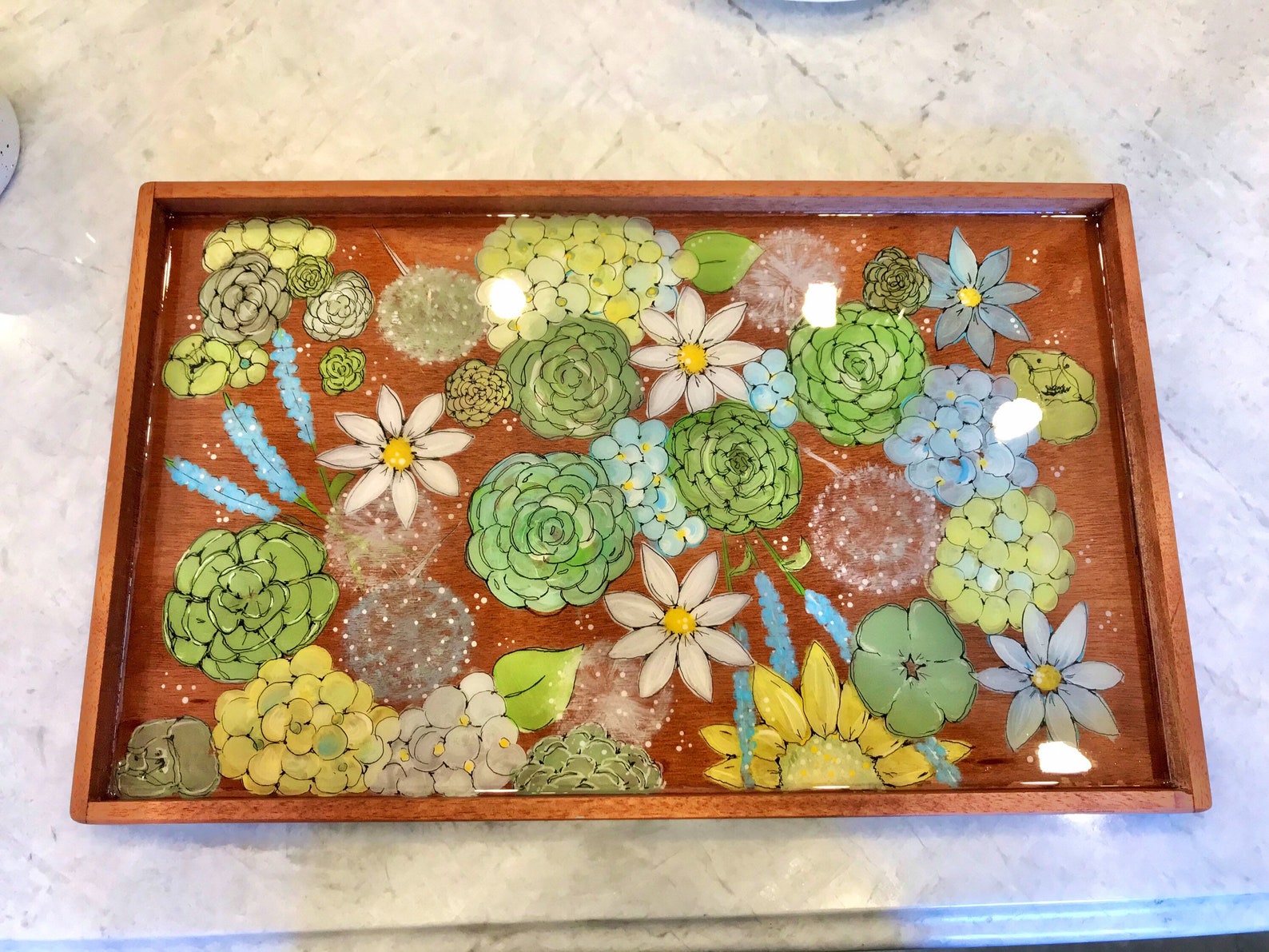 Wood tray 11.5 x 18.5 Hand painted floral design. Covered Etsy