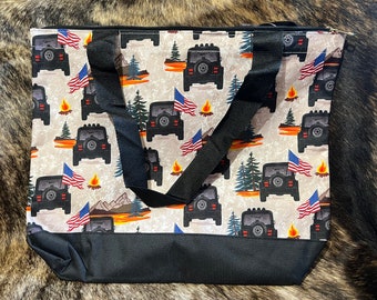 Off-road Camping & Mountains print Shopping tote.   17” x 4” x 14”