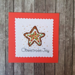 Tarjeta navideña bordada en cruz, estrella de galleta navideña, tarjeta navideña, tarjeta de felicitación navideña, alegría navideña, tarjeta navideña bordada en cruz