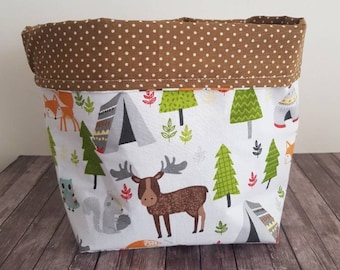 Woodland animals fabric bin, Fabric basket, Flower pot cover, Fabric storage, Nursery decor, Diaper Organizer,Baby Shower gift