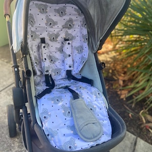 Double-Sided Pram Liner – Koala Print & Grey Dot Plush | 3 Sizes Available
