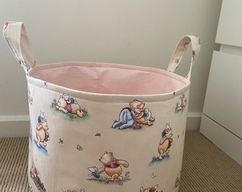 Handmade Winnie the Pooh Fabric Toy Bin: Nursery Storage Basket