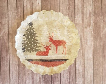 Christmas decoupage plate, Christmas plate with deers, Scandinavian style plate, Christmas gift, Home Decor, Christmas decoration