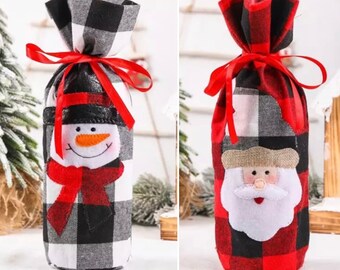 Christmas wine bag,Bottle bag, Christmas bottle cover, Christmas bottle gift bag, Santa bottle bag, Wine bottle cover, Snowman bottle bag