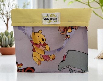 Handmade Winnie the Pooh Fabric Basket: Nursery Organizer Bin