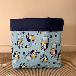 Handmade Bluey Fabric Storage Basket – Kids Toy Organizer Bin, Nursery Decor, Baby Shower Gift, Playroom Storage, Kids Room Organizer