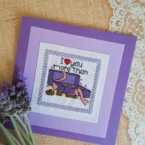 Cartão de felicitações Eu te amo mais que chocolate, Cartão de felicitações de amor em ponto cruz, Cartão de dia dos namorados, Cartão eu te amo