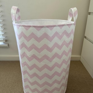 Chevron laundry hamper, Chevron fabric bin, Chevron fabric basket, Chevron storage, Chevron print, Handmade Pink Chevron Fabric Storage Bin