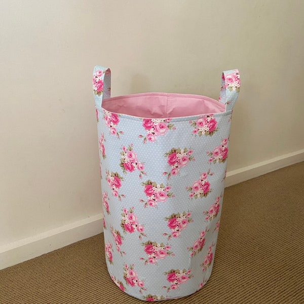 Shabby chic laundry hamper, Shabby chic fabric basket, Fabric toy bin, Shabby chic nursery decor, Shabby chic storage, Baby girl gift