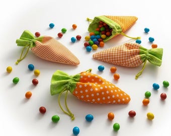 Reusable Cotton Carrot Easter Treat Bags, Bunny Party Favor