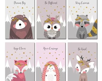 Woodland animals nursery prints, Nursery decor, Unframed nursery prints, Nursery wall art, Woodland animals nursery decor