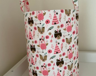 Woodland Animals Fabric Toy Bin: Nursery Storage Basket