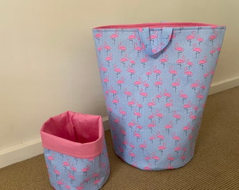 Flamingo Fabric Storage Bins: Set of Two Cotton Baskets