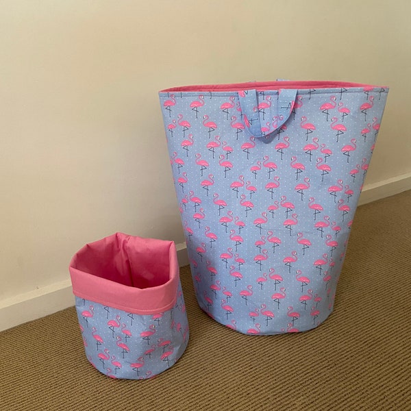 Flamingo fabric bins, Set of two flamingo baskets, Flamingo storage, Flamingo laundry hamper, Flamingo fabric toy bins