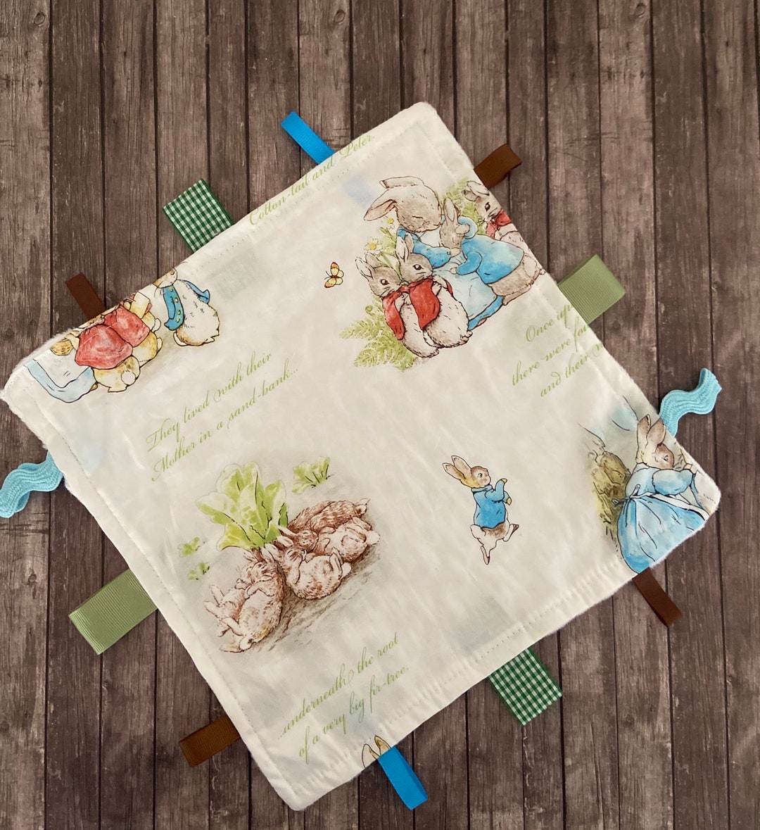 Handmade Peter Rabbit Baby Blanket, Organic Cotton Fleece, Neutral Gift ...