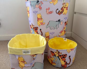 Winnie the Pooh Fabric Storage Baskets Set - Handmade Nursery Organizers
