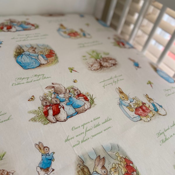 Peter Rabbit baby cot fitted sheet, Peter Rabbit crib fitted sheet, Peter Rabbit family fitted sheet, Peter Rabbit bedding, Baby shower gift
